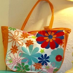 Orange Floral Beach Bag